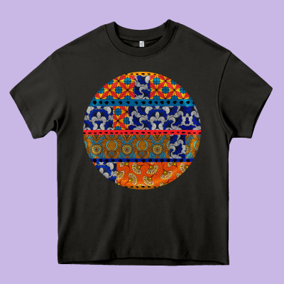 African Fabric Pattern Round Earrings Heavy Core Tee Designed By Bundleandbundleshop