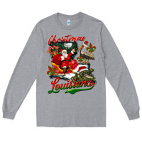Heather Grey louisiana christmas with santa Long Sleeve Tee - BarkalooDesign