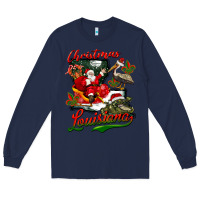Navy louisiana christmas with santa Long Sleeve Tee - BarkalooDesign