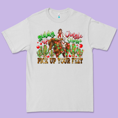 Giddy Up Jingle Horse Pick Up Your Feet Premium Tee Designed By Cowhidedigitalart