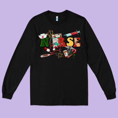 Christmas Nurse Long Sleeve Tee Designed By Barkaloodesign