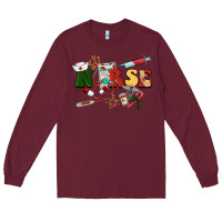 Burgundy Christmas nurse Long Sleeve Tee - BarkalooDesign