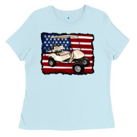 Baby Blue golf cart american flag Ladies Tee - Artiststas