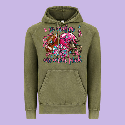 In October We Wear Pink Football Vintage Hoodie Designed By Adodesignshop