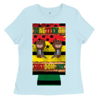 Baby Blue juneteenth freedom day 12 oz can cooler (slim) 2 Ladies Tee - Artiststas