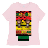 Bubblegum Pink juneteenth freedom day 12 oz can cooler (slim) 2 Ladies Tee - Artiststas
