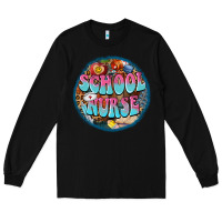 Black western groovy school nurse Long Sleeve Tee - BarkalooDesign