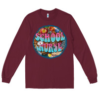 Burgundy western groovy school nurse Long Sleeve Tee - BarkalooDesign