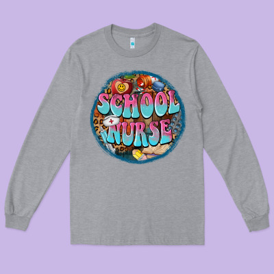 Western Groovy School Nurse Long Sleeve Tee Designed By Barkaloodesign