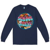 Navy western groovy school nurse Long Sleeve Tee - BarkalooDesign