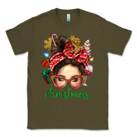 Army Green Christmas Messy Bun With Gingerbread Man Classic Tee - BundleAndBundleShop