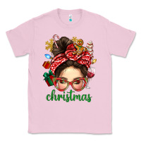 Bubblegum Pink Christmas Messy Bun With Gingerbread Man Classic Tee - BundleAndBundleShop
