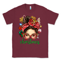 Burgundy Christmas Messy Bun With Gingerbread Man Classic Tee - BundleAndBundleShop