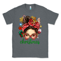 Charcoal Heather Christmas Messy Bun With Gingerbread Man Classic Tee - BundleAndBundleShop