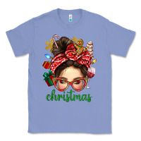 Colony Blue Christmas Messy Bun With Gingerbread Man Classic Tee - BundleAndBundleShop