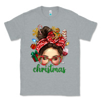 Heather Grey Christmas Messy Bun With Gingerbread Man Classic Tee - BundleAndBundleShop