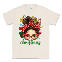 Natural Christmas Messy Bun With Gingerbread Man Classic Tee - BundleAndBundleShop