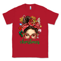 Red Christmas Messy Bun With Gingerbread Man Classic Tee - BundleAndBundleShop