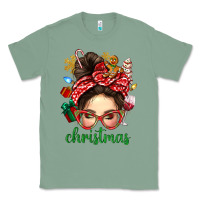 Sage Christmas Messy Bun With Gingerbread Man Classic Tee - BundleAndBundleShop