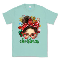 Seafoam Christmas Messy Bun With Gingerbread Man Classic Tee - BundleAndBundleShop