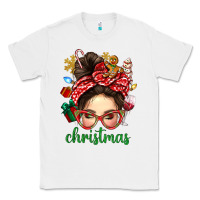 White Christmas Messy Bun With Gingerbread Man Classic Tee - BundleAndBundleShop