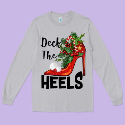 Deck The Heels Christmas Long Sleeve Tee Designed By Barkaloodesign