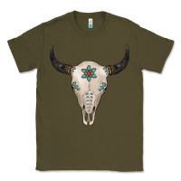 Army Green Turquoise Bull Skull Classic Tee - Jasminsmagicworld