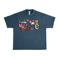 Midnight Navy Nurse Valentines Day Urban Heavy Tee - CowhideDigitalArt