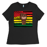 Black Juneteenth American flag Ladies Tee - Artiststas