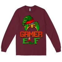 Burgundy Christmas gamer elf Long Sleeve Tee - BarkalooDesign