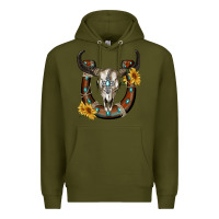 Army Green bull skull with horseshoe Premium Hoodie - RanaPortraitStore