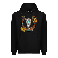 Black bull skull with horseshoe Premium Hoodie - RanaPortraitStore