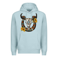 Blue Mist bull skull with horseshoe Premium Hoodie - RanaPortraitStore