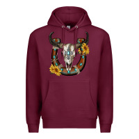 Burgundy bull skull with horseshoe Premium Hoodie - RanaPortraitStore