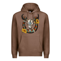 Chestnut bull skull with horseshoe Premium Hoodie - RanaPortraitStore