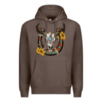 Coffee bull skull with horseshoe Premium Hoodie - RanaPortraitStore