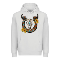 Dove Grey bull skull with horseshoe Premium Hoodie - RanaPortraitStore