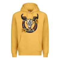 Mustard bull skull with horseshoe Premium Hoodie - RanaPortraitStore