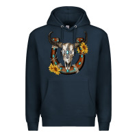 Navy bull skull with horseshoe Premium Hoodie - RanaPortraitStore