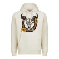Oatmeal Heather bull skull with horseshoe Premium Hoodie - RanaPortraitStore