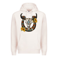 Pale Pink bull skull with horseshoe Premium Hoodie - RanaPortraitStore