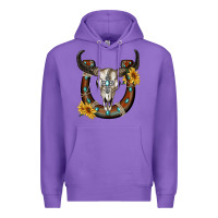 Purple bull skull with horseshoe Premium Hoodie - RanaPortraitStore