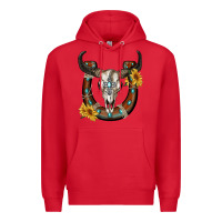 Red bull skull with horseshoe Premium Hoodie - RanaPortraitStore