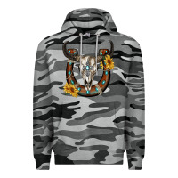 Slate Camo bull skull with horseshoe Premium Hoodie - RanaPortraitStore