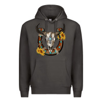 Smoke bull skull with horseshoe Premium Hoodie - RanaPortraitStore