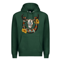 Sports Green bull skull with horseshoe Premium Hoodie - RanaPortraitStore