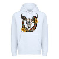 White bull skull with horseshoe Premium Hoodie - RanaPortraitStore