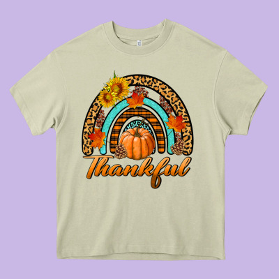 Thankful Pumpkin Rainbow Heavy Core Tee Designed By Bundleandbundleshop