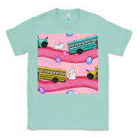 Seafoam Easter School Bus Seamless Pattern Classic Tee - BundleAndBundleShop