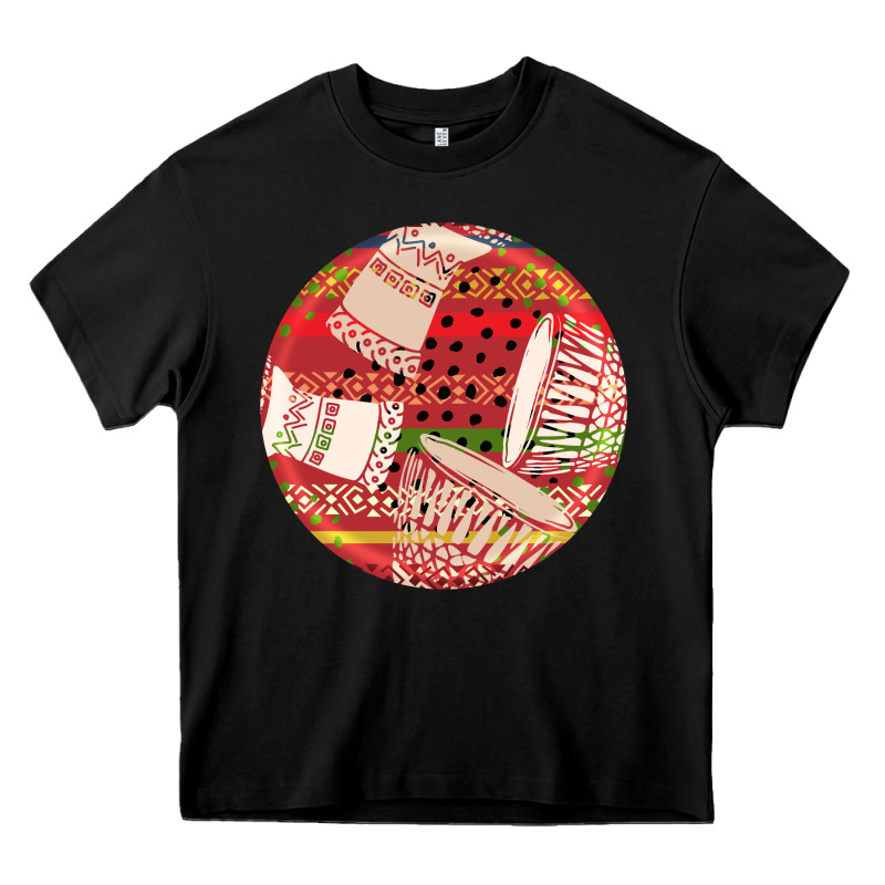 African Fabric Pattern Round Earrings 2 Heavy Core Tee by BundleAndBundleShop | Teevron
